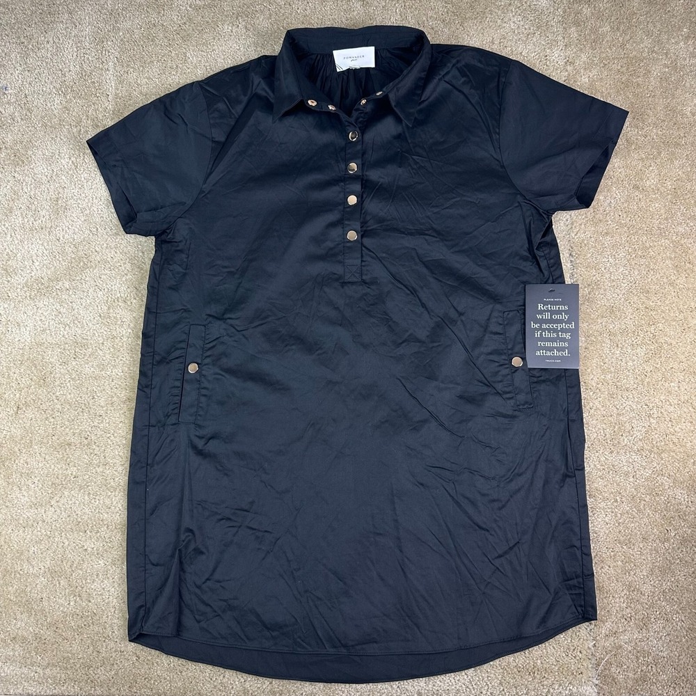 Tuckernuck Dress Womens XXL Black pockets collared snap 1/2 Button Front Midi